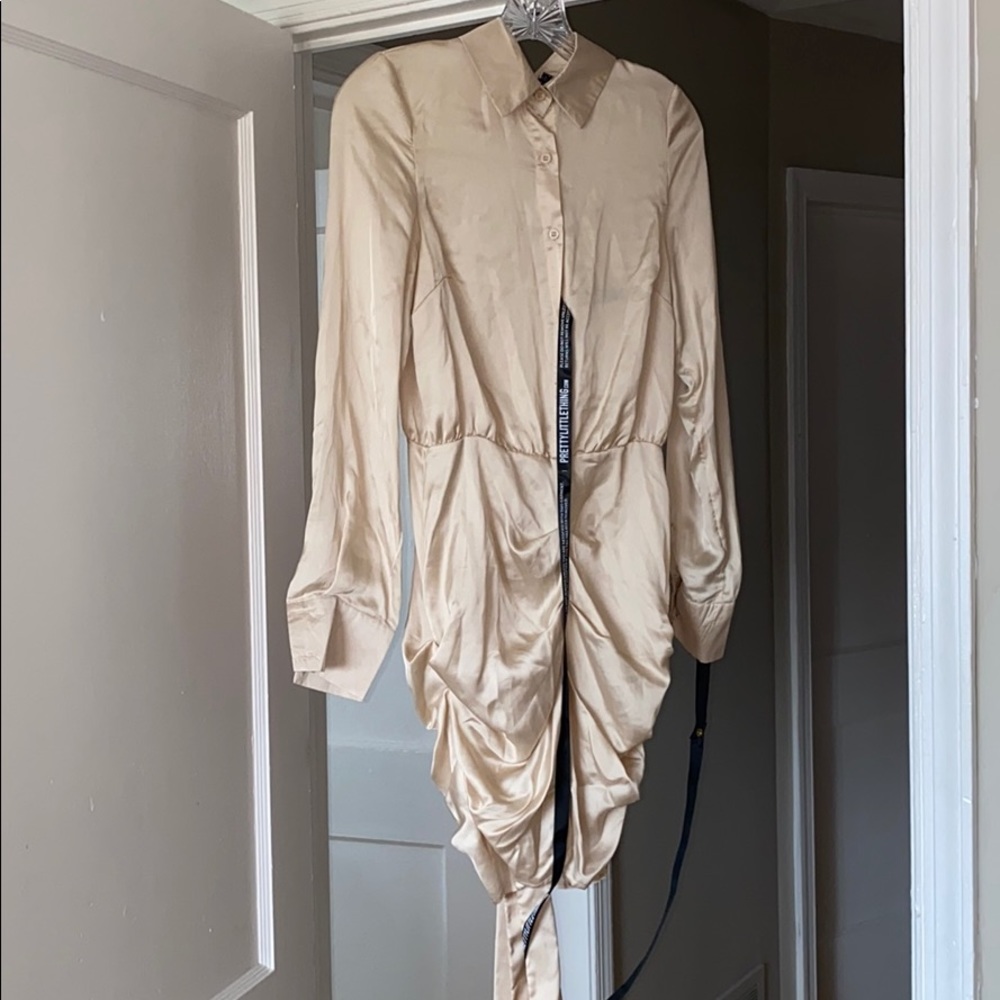 Satin Champagne shirt dress
